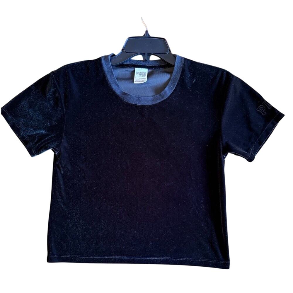 Victoria’s Secret PINK Black Velvet Cropped T- Shirt Size XS